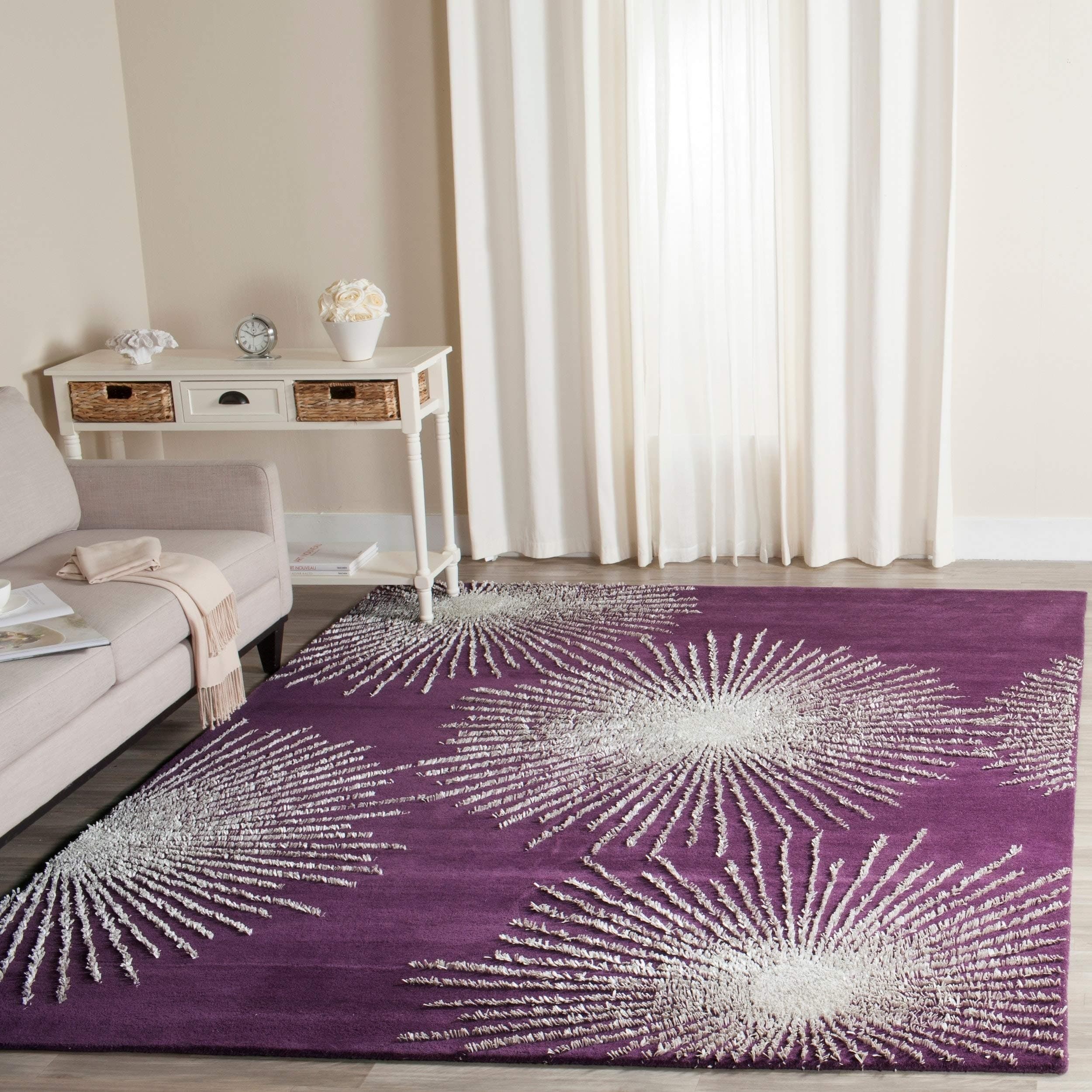 SAFAVIEH Soho Collection 3'6" x 5'6" Purple / Ivory SOH712P Handmade Starburst Premium Wool & Viscose Area Rug
