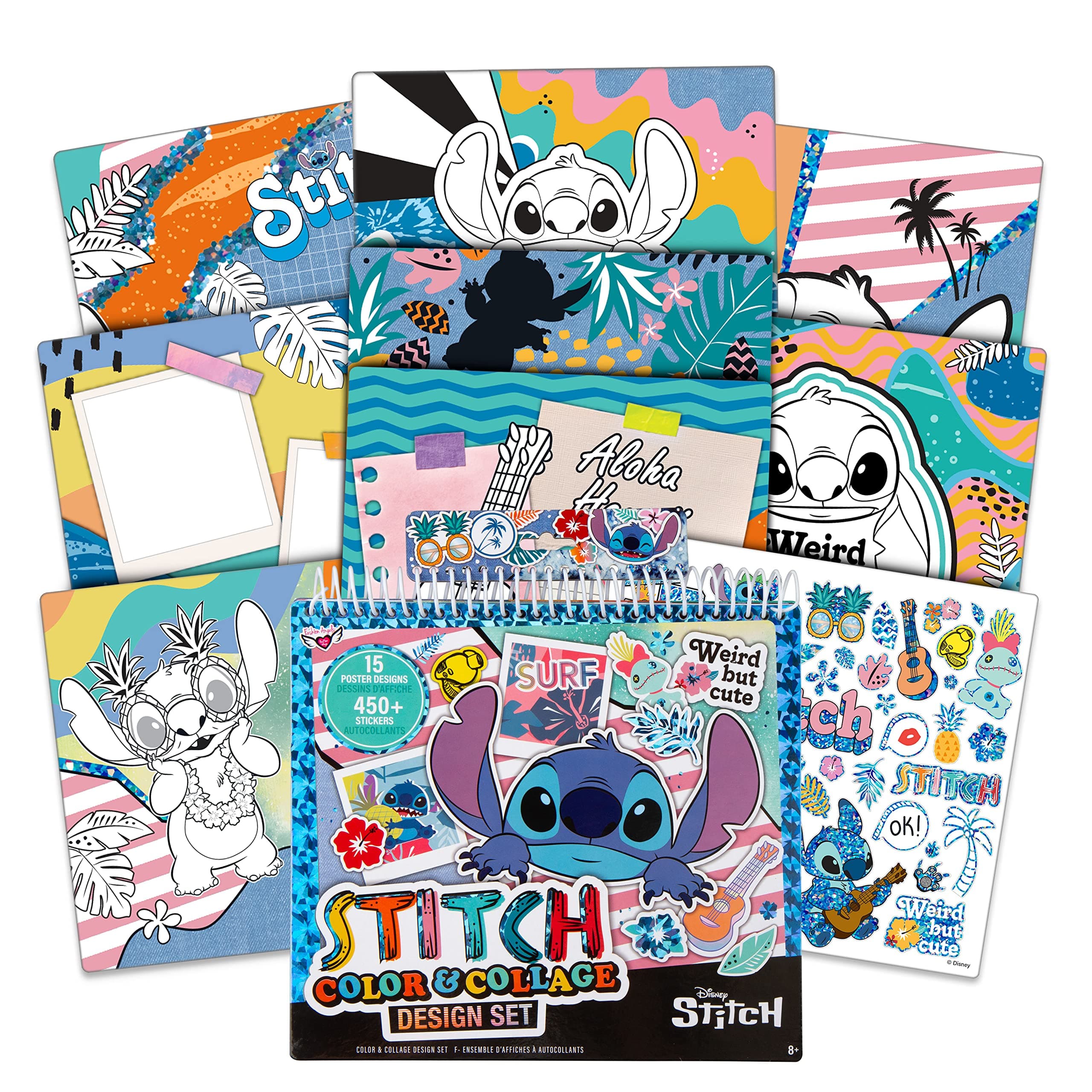 Fashion Angels Disney Stitch Color & Collage Design Set - 15 Colorable Lilo a...