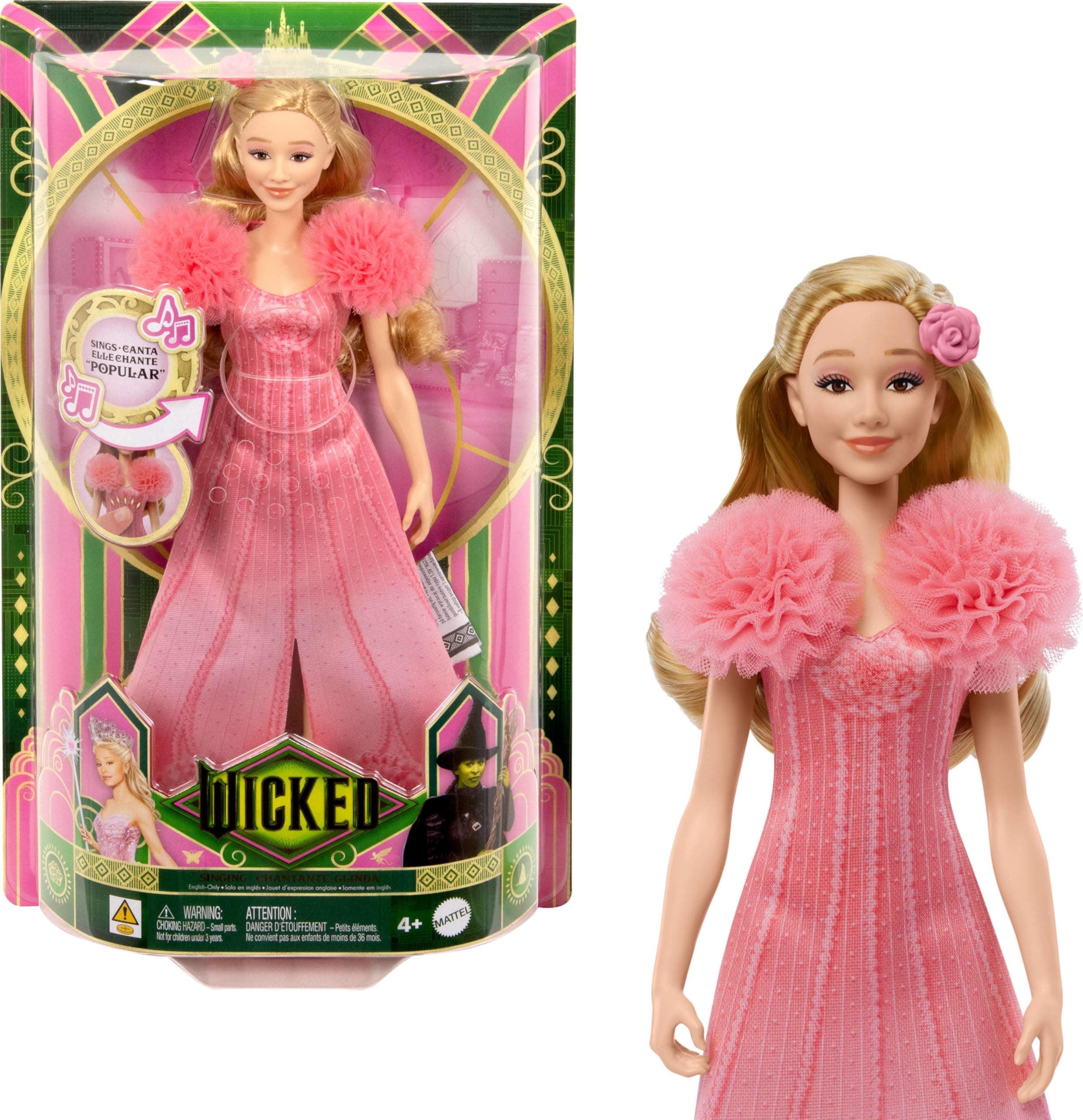 Wicked Singing Glinda Fashion Doll & Accessories, Posable with Movie-Inspired Look & Removable Outfit, Sings “Popular”, JLG49