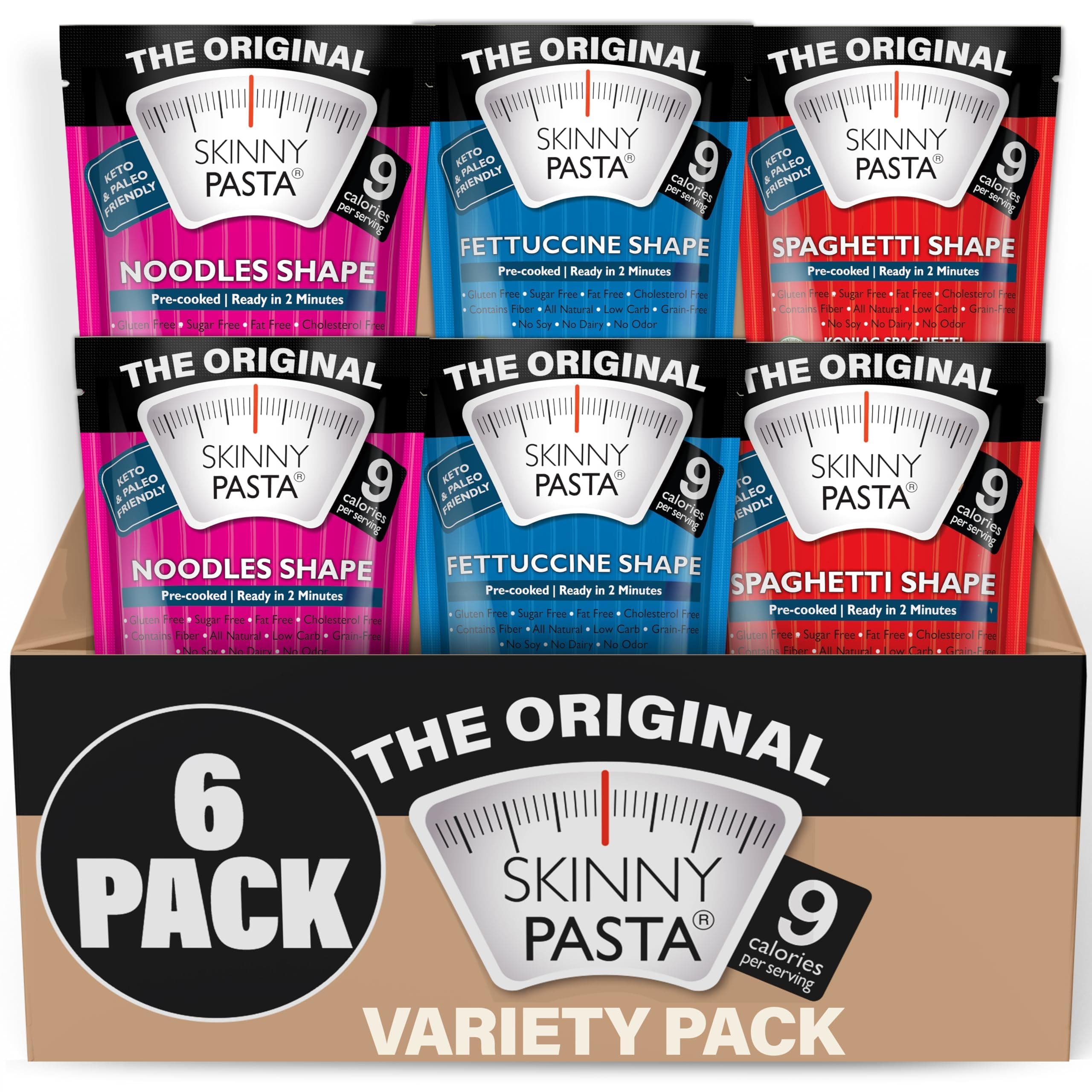 Skinny Pasta 9.52 oz - The Only Odor Free 100% Konjac Noodle (Shirataki Noodles) - Pasta Weight loss - Low Calorie Food - Healthy Diet Pasta - Variety Pack - 6-Pack