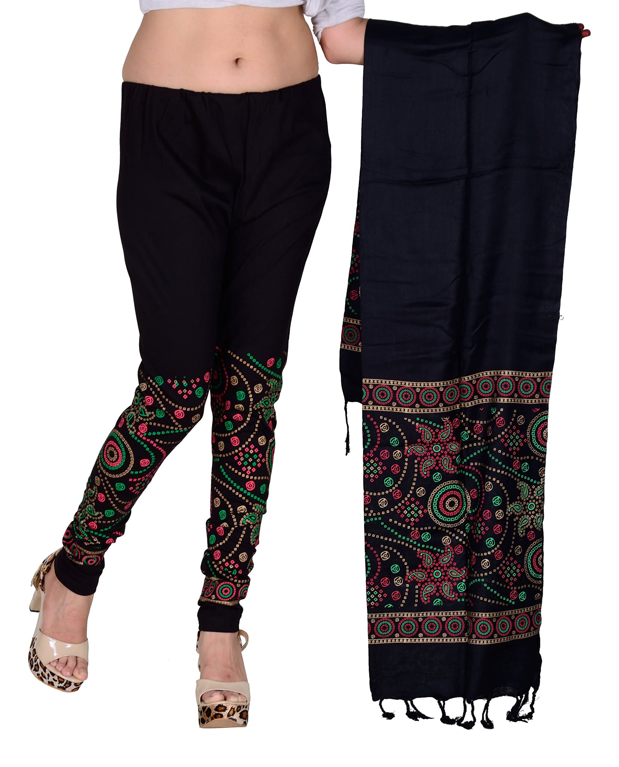 Snija Fashion Bandhani Print Dupatta(stall) Leggings Set(Black)