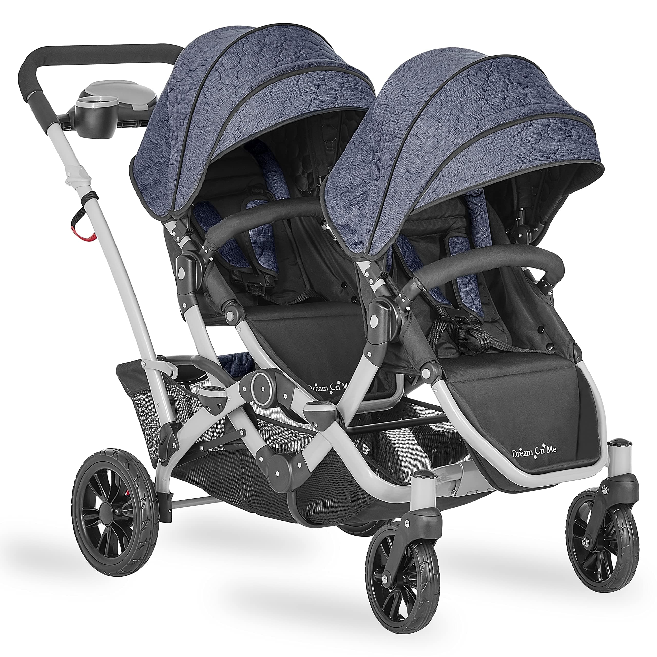 Dream On Me Track Tandem Double Umbrella Stroller in Slate, Lightweight Double Stroller for Infant and Toddler, Multi-Position Reversible & Reclining Seats, Large Storage Basket and Canopy