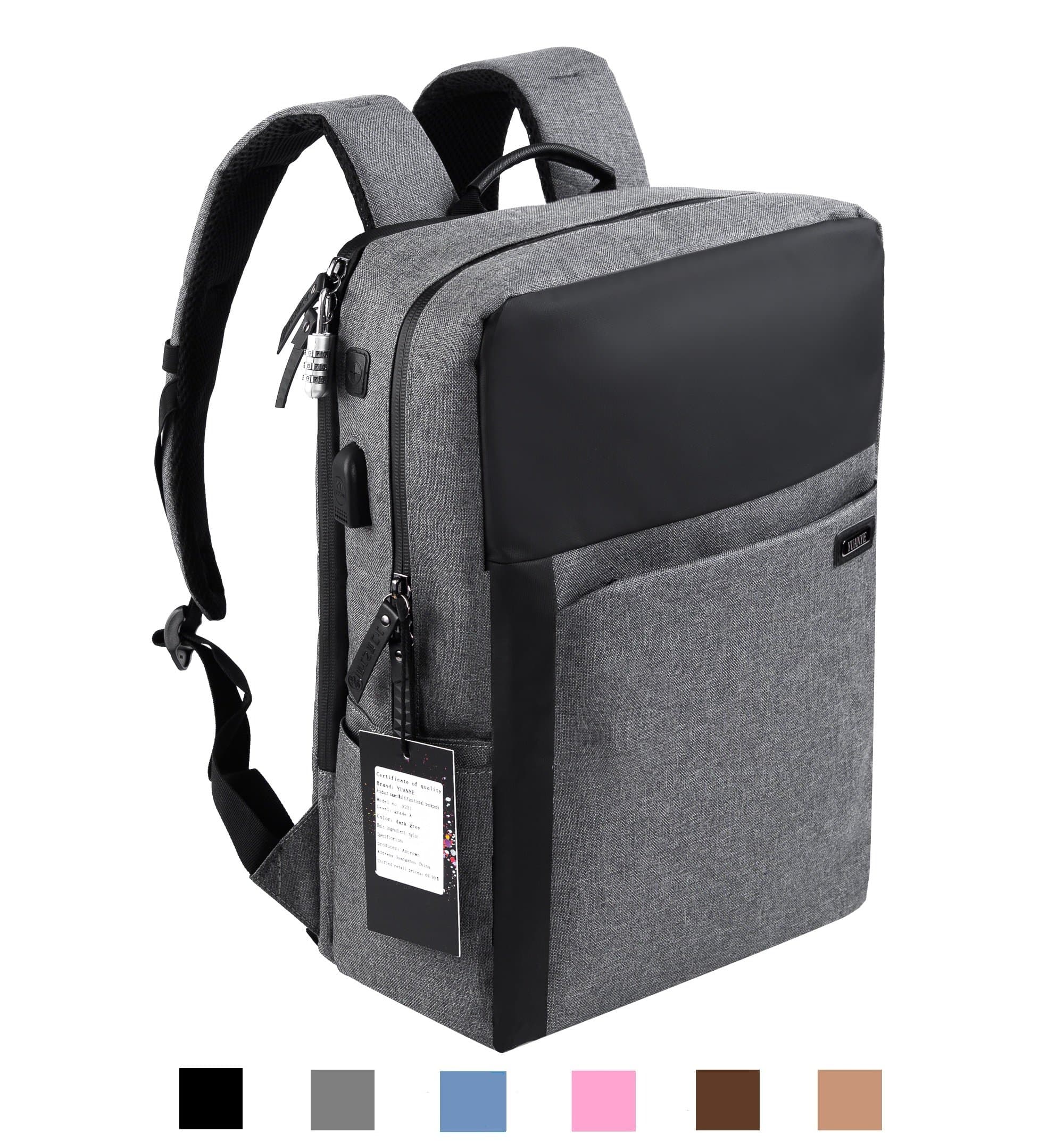 YUANYE Business Water Repellent Nylon Laptop Backpack with USB Charging Port and Lock Fits 15.6 Inch Laptop(GRAY)
