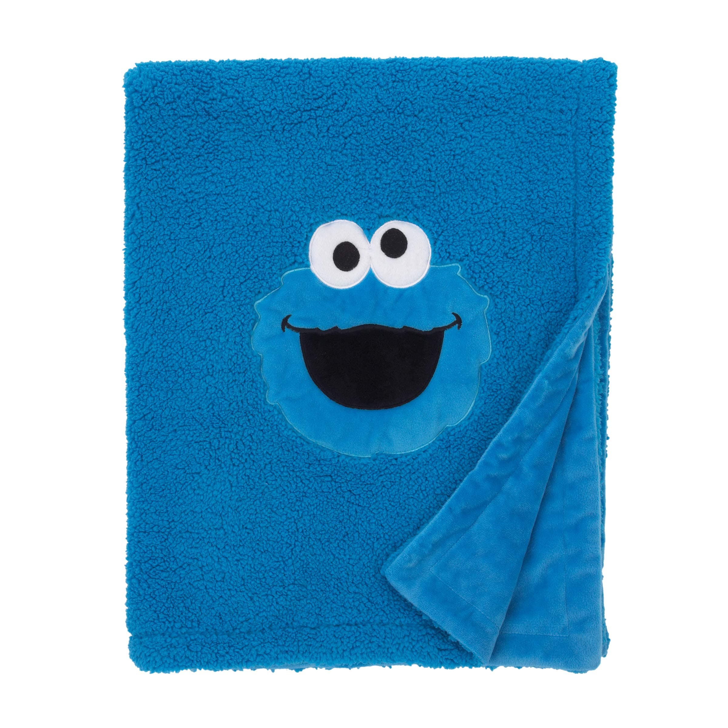 SESAME STREET Cookie Monster Blue Soft Plush Sherpa Toddler Blanket with Applique