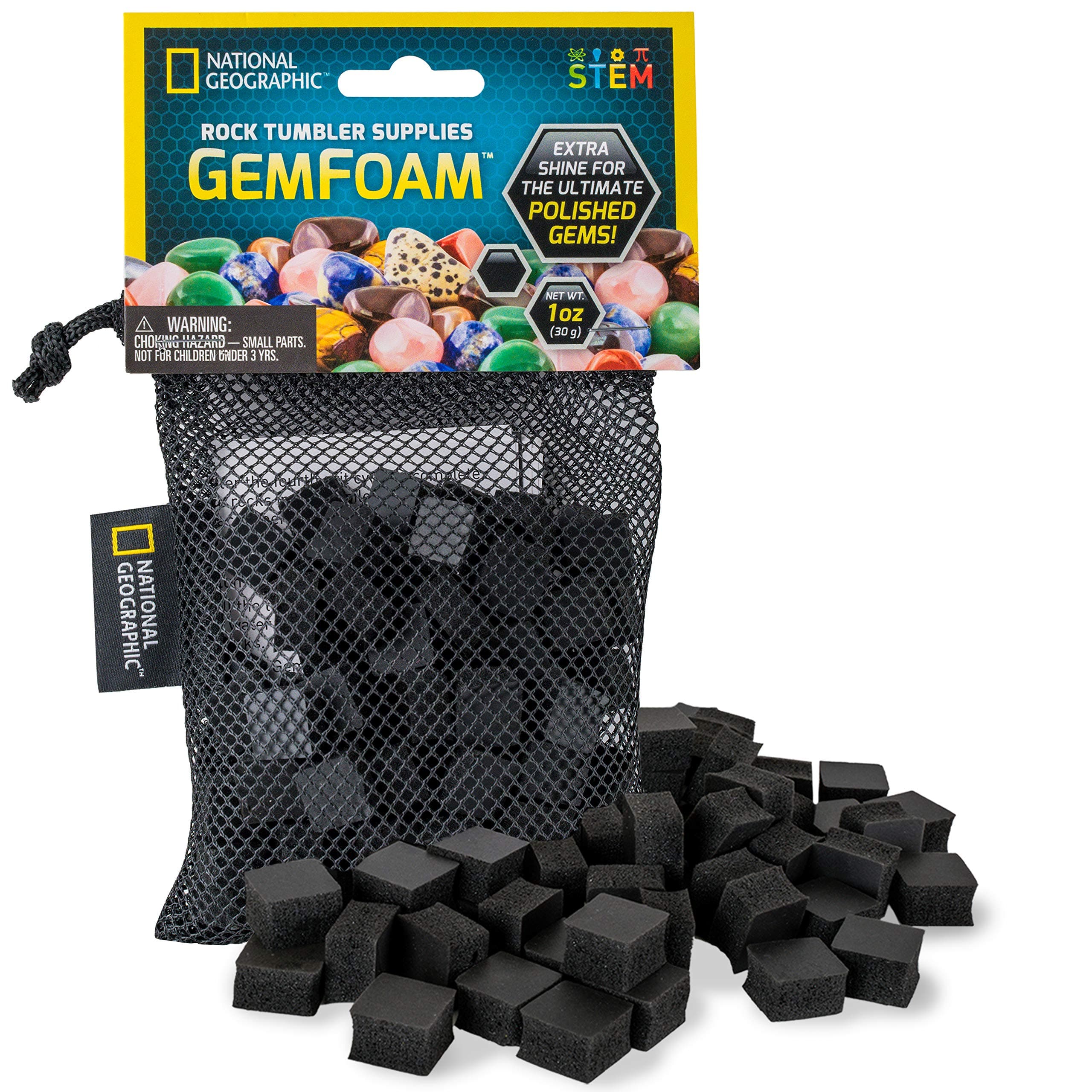 NATIONAL GEOGRAPHIC Stone Rotating Drum Complete Media Kit Stone Polishing Grit Ceramic Pellets Patented Polishing Foam Stone Polishing Kit Madagascar Rock