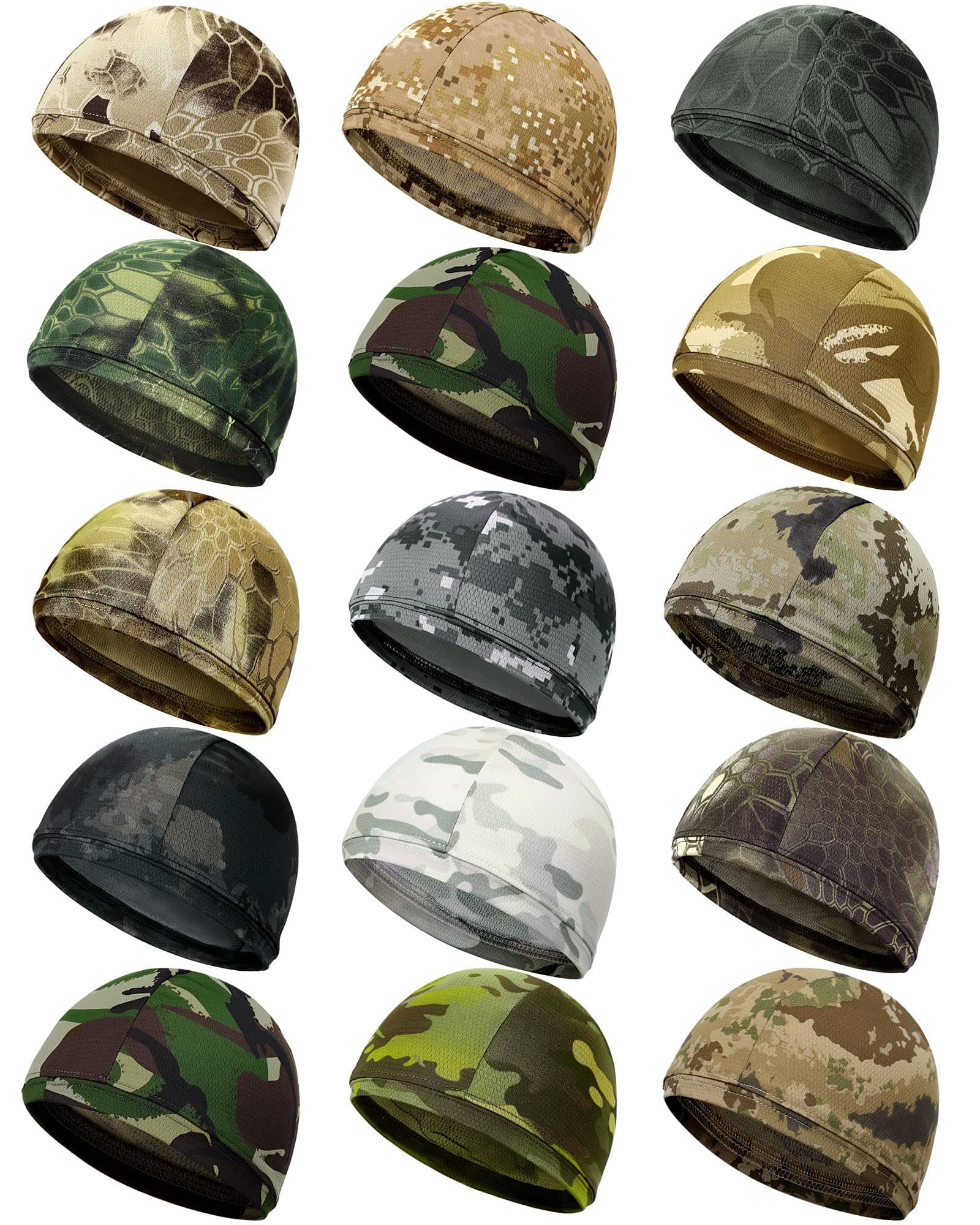 Tarpop15 Pieces Cooling Skull Caps Camo Cooling Helmet Liner Sweat Wicking Running Beanie Cycling Caps Hat for Men Women Outdoor