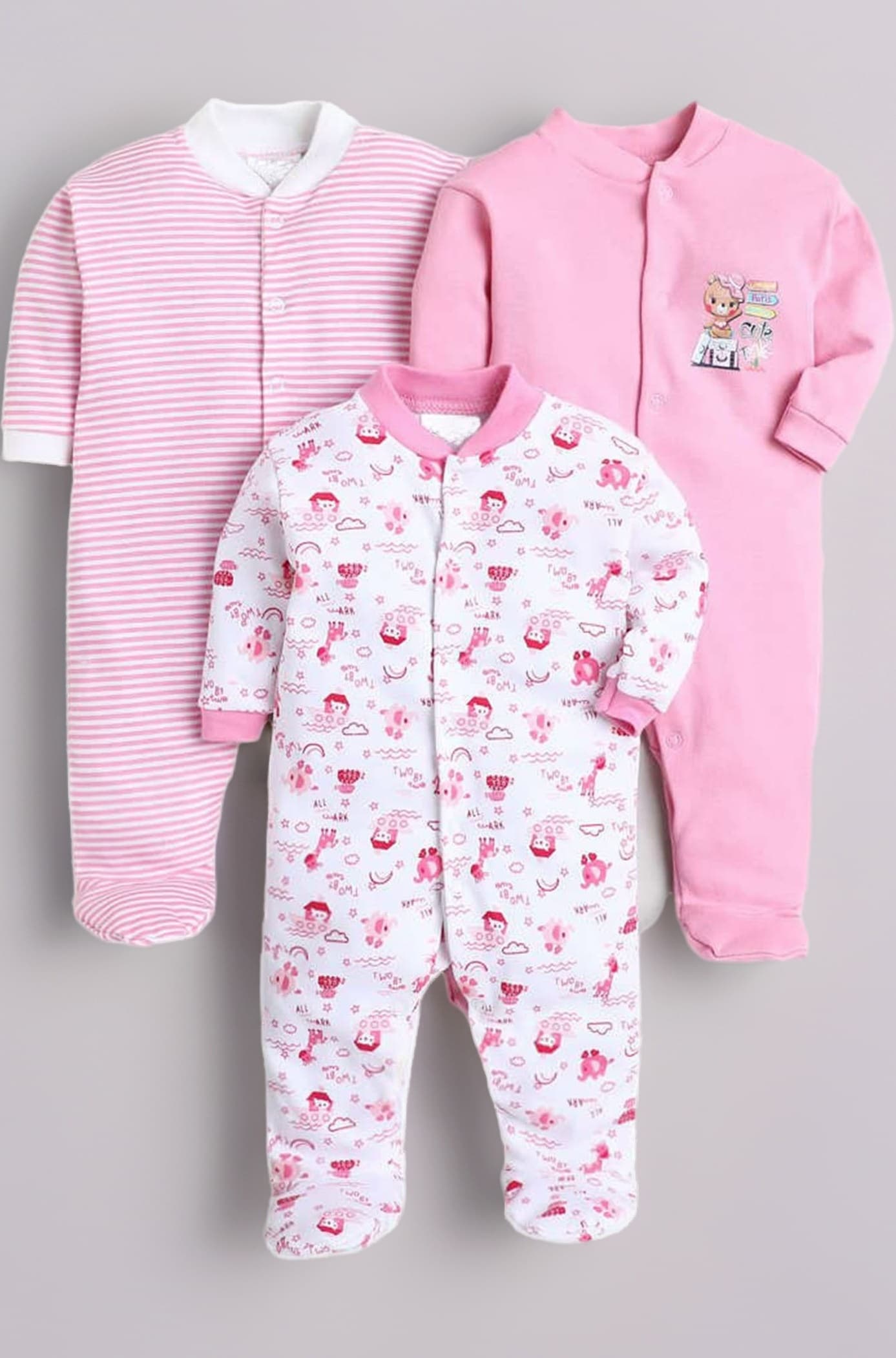 100% Cotton Baby Rompers Sleepsuits Jumpsuits Night Suits for Newborn Baby Boys & Girls | Soft Infant Bodysuit | Pack of 3 Kids Rompers