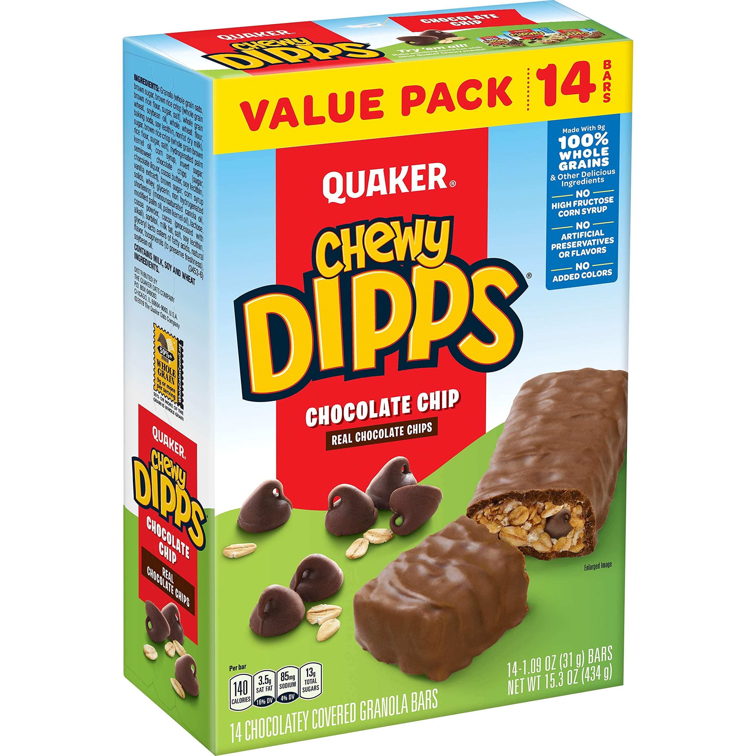 Chewy Dipps Granola Bars Chocolate Chip, 1.09 oz, 14 Ct