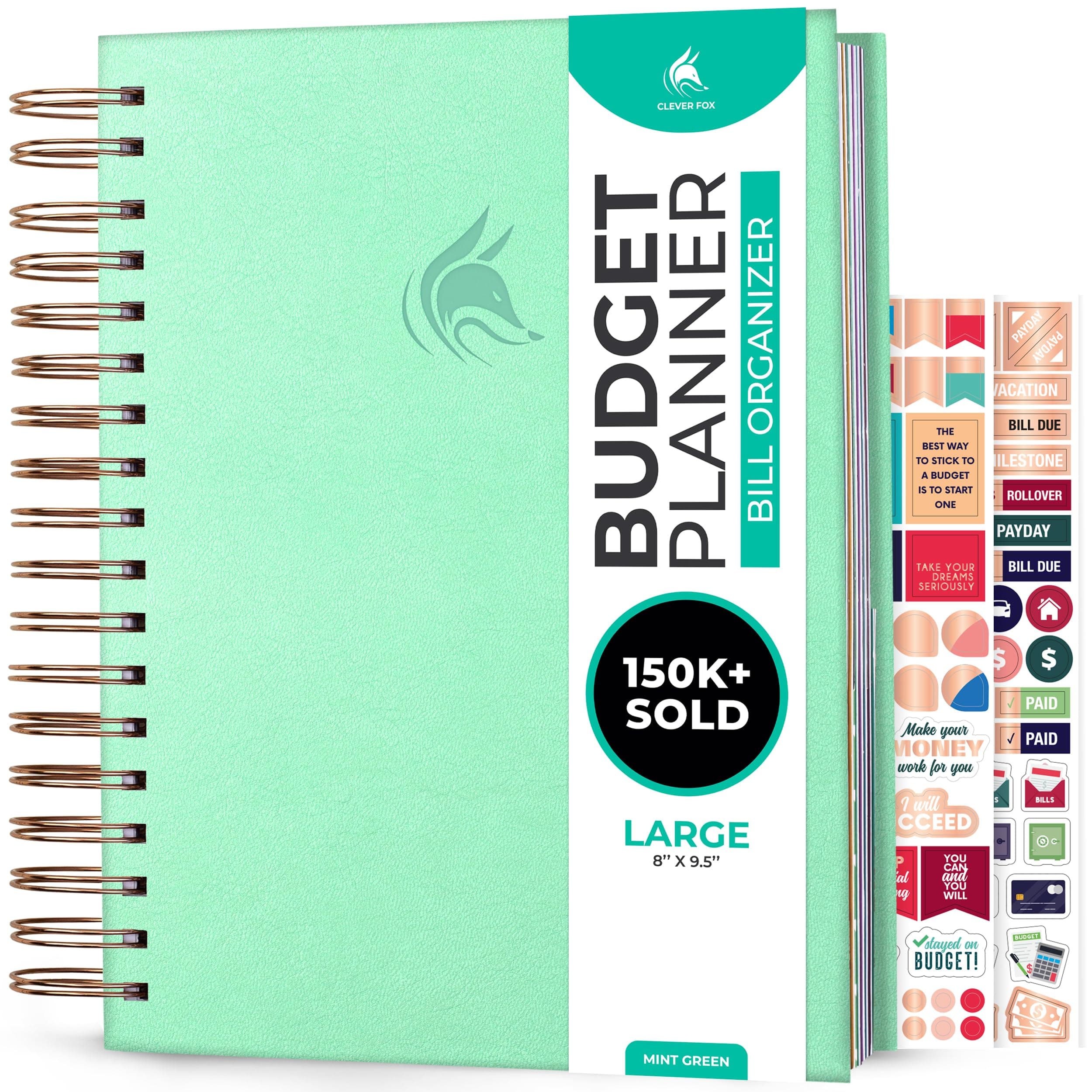 Clever Fox Budget Planner & Monthly Bill Organizer With Pockets. Expense Tracker, Budgeting Journal & Financial Book. Large, 8x9.5" (Mint Green)