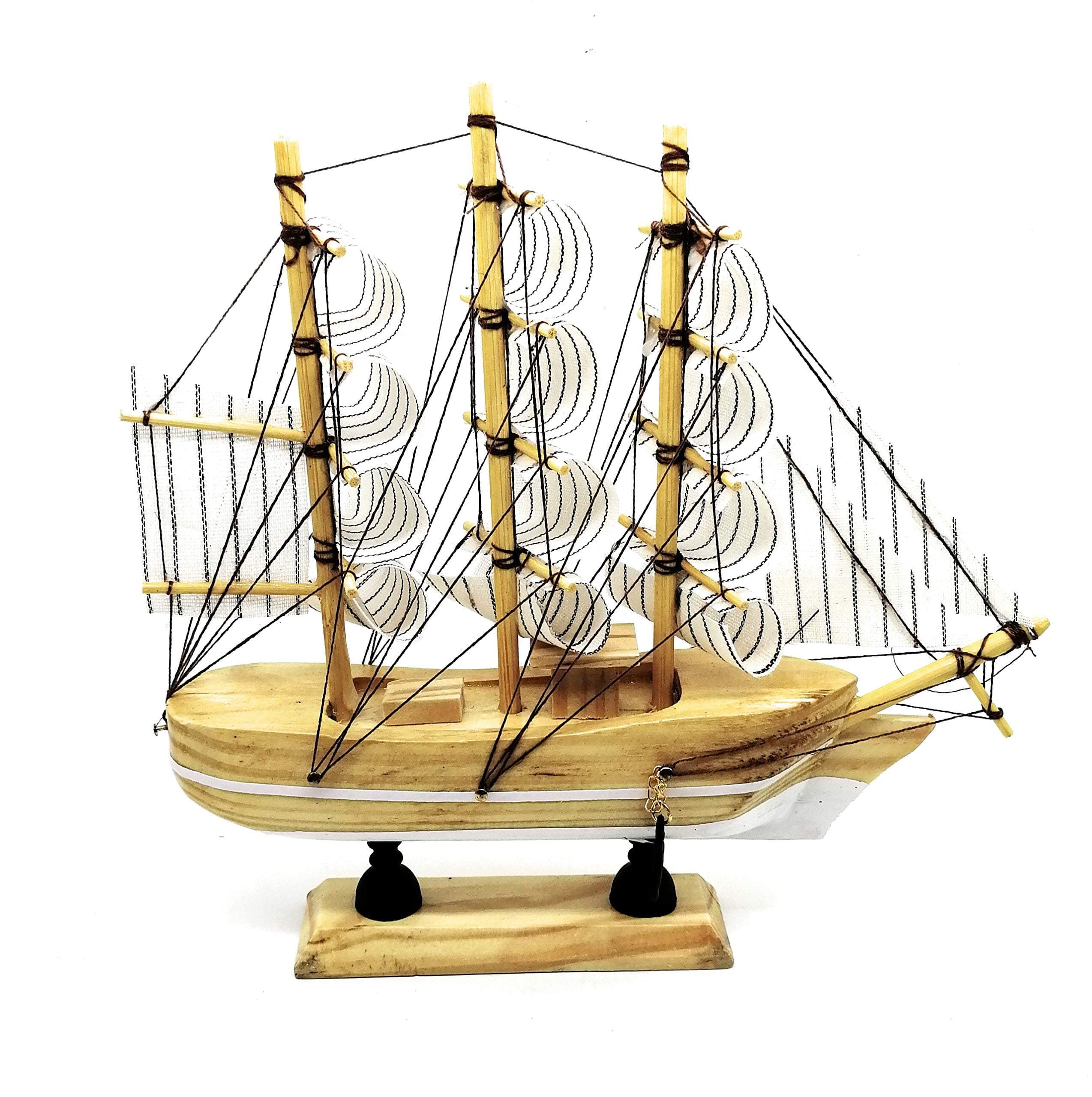 Home Decorative Wooden Sailing Ship Nautical Showpiece | 7 x 8 Inch (Brown)