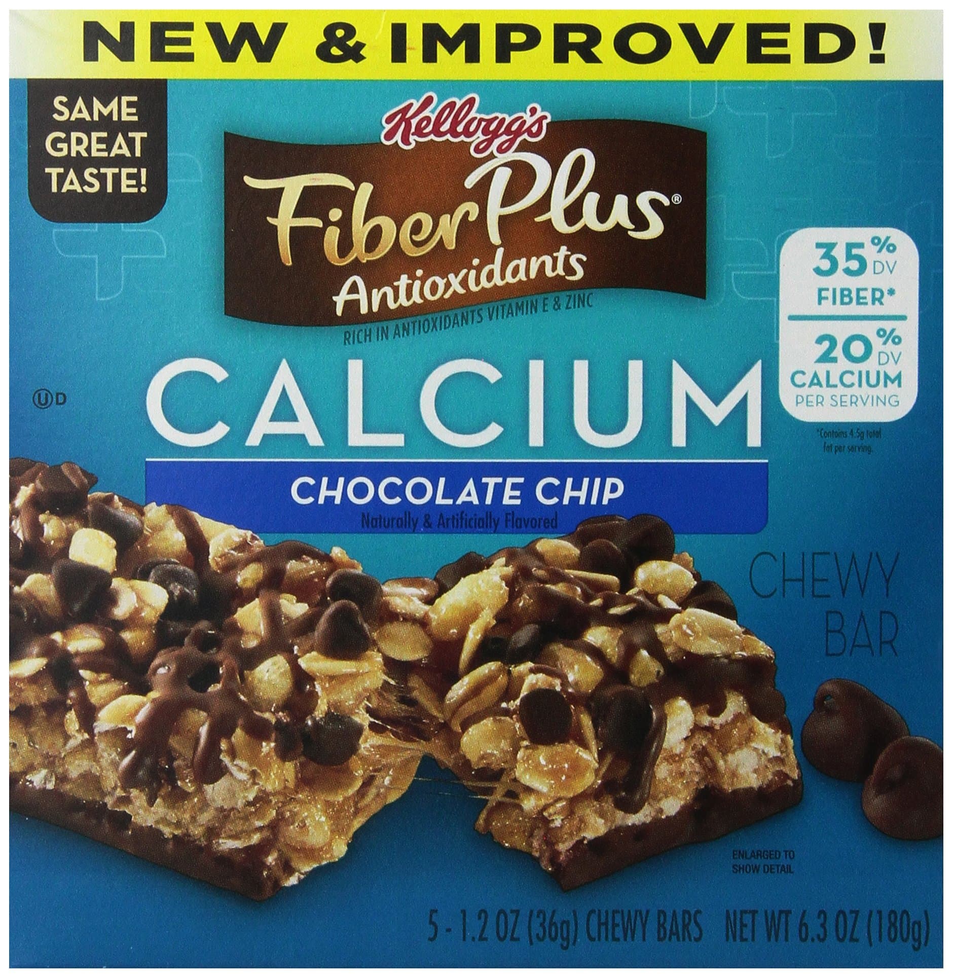 FiberPlus Antioxidant Bars, Chocolate Chip, 5-Count Bars 1.2 oz(Pack of 12)