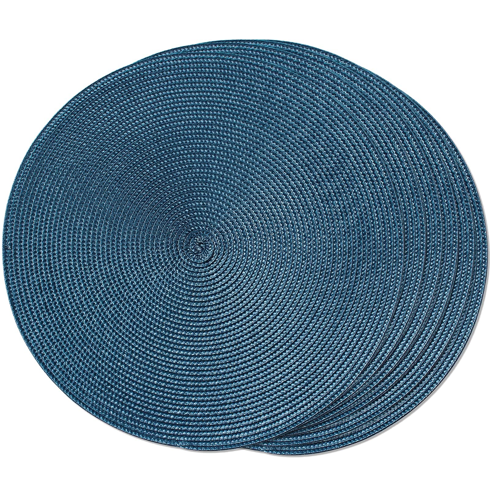 Round Braided Placemats Set of 6 Table Mats for Dining Tables Woven Washable Non-Slip Place mats 15 in(Blue, 6pcs)