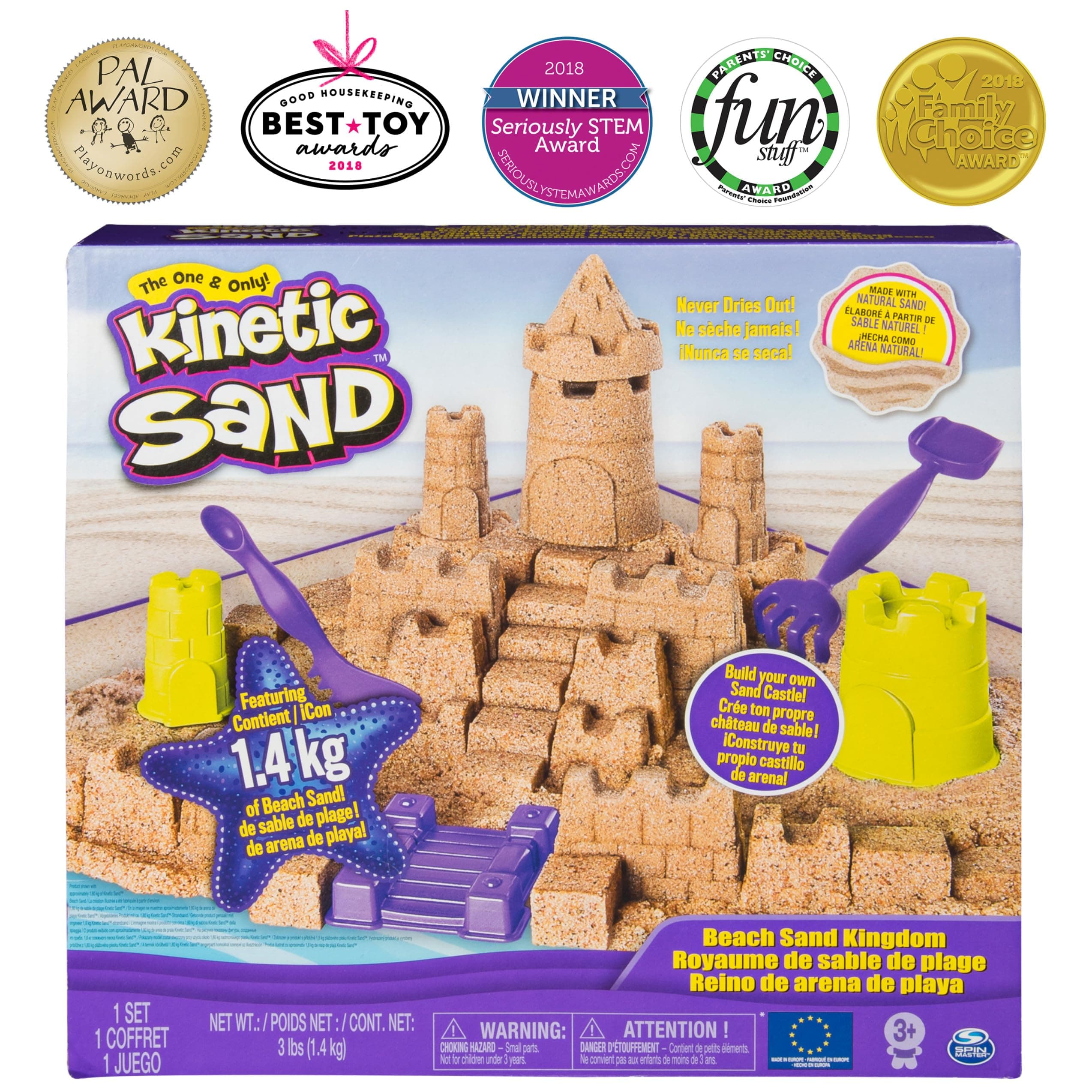 Kinetic Sand Beach Sand Kingdom Playset with 3lbs of Beach Sand, for Ages 3 and Up