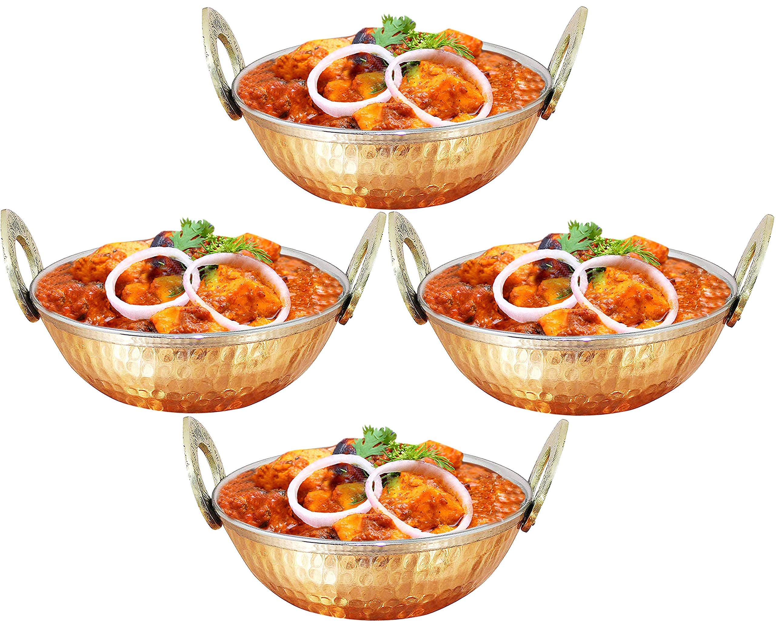 SKAVIJ Double Wall Multipurpose Bowl Copper Stainless Steel Serving Bowl Karahi (17 Ounce, Pack of 4)