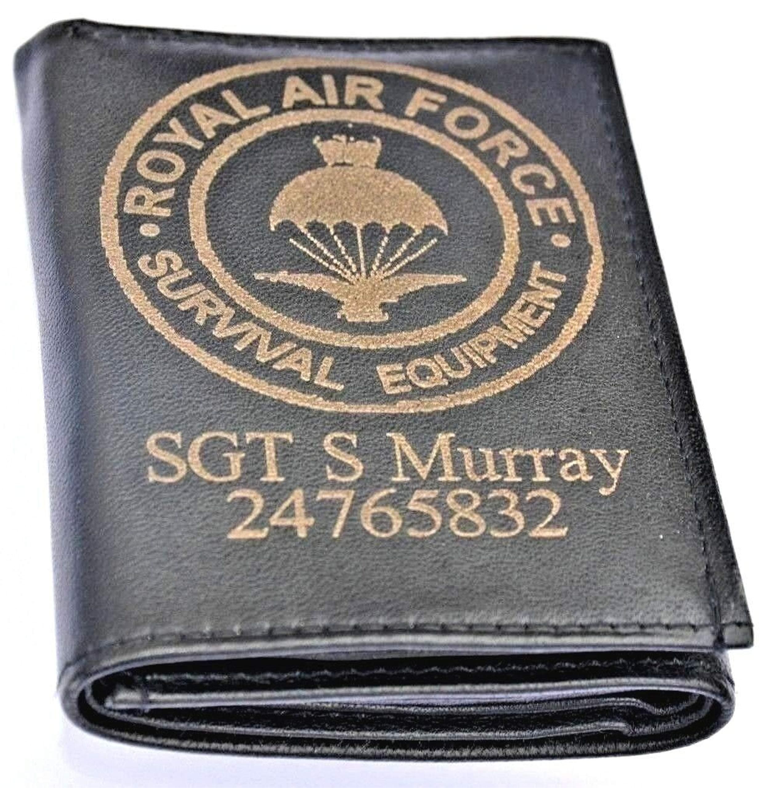 ROYAL AIR FORCE SURVIVAL EQUIPMENT ARMY WALLET PERSONALISED GIFT ENGRAVED WITH ANY NAME & NUMBER