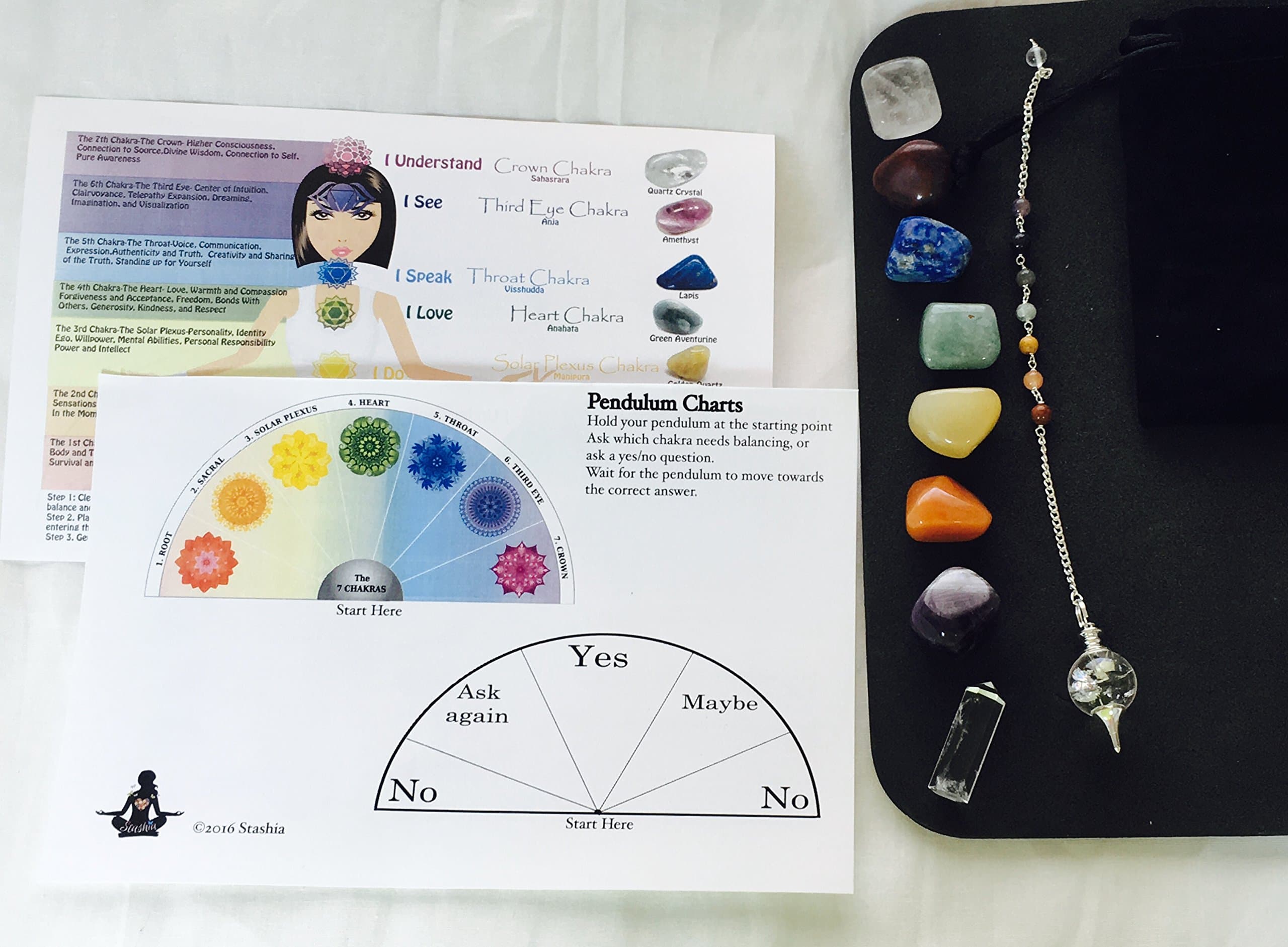 Stashia 7 Chakra Tumbled Stones Set Healing Crystals With Pendulum and Chart