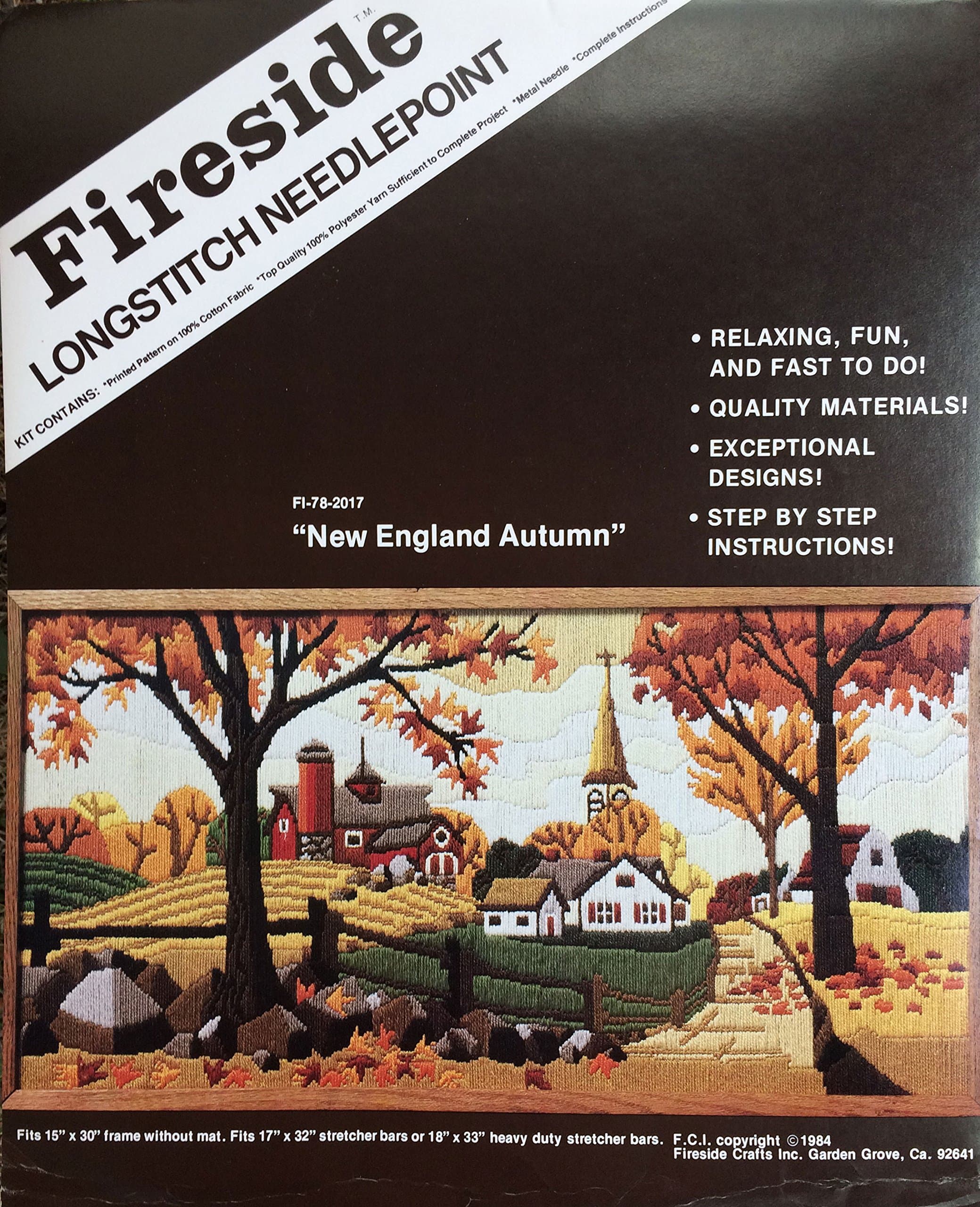 Fireside Longstitch Needlepoint Kit New England Autumn Countryside Church and Barns FI-78-2017 1984
