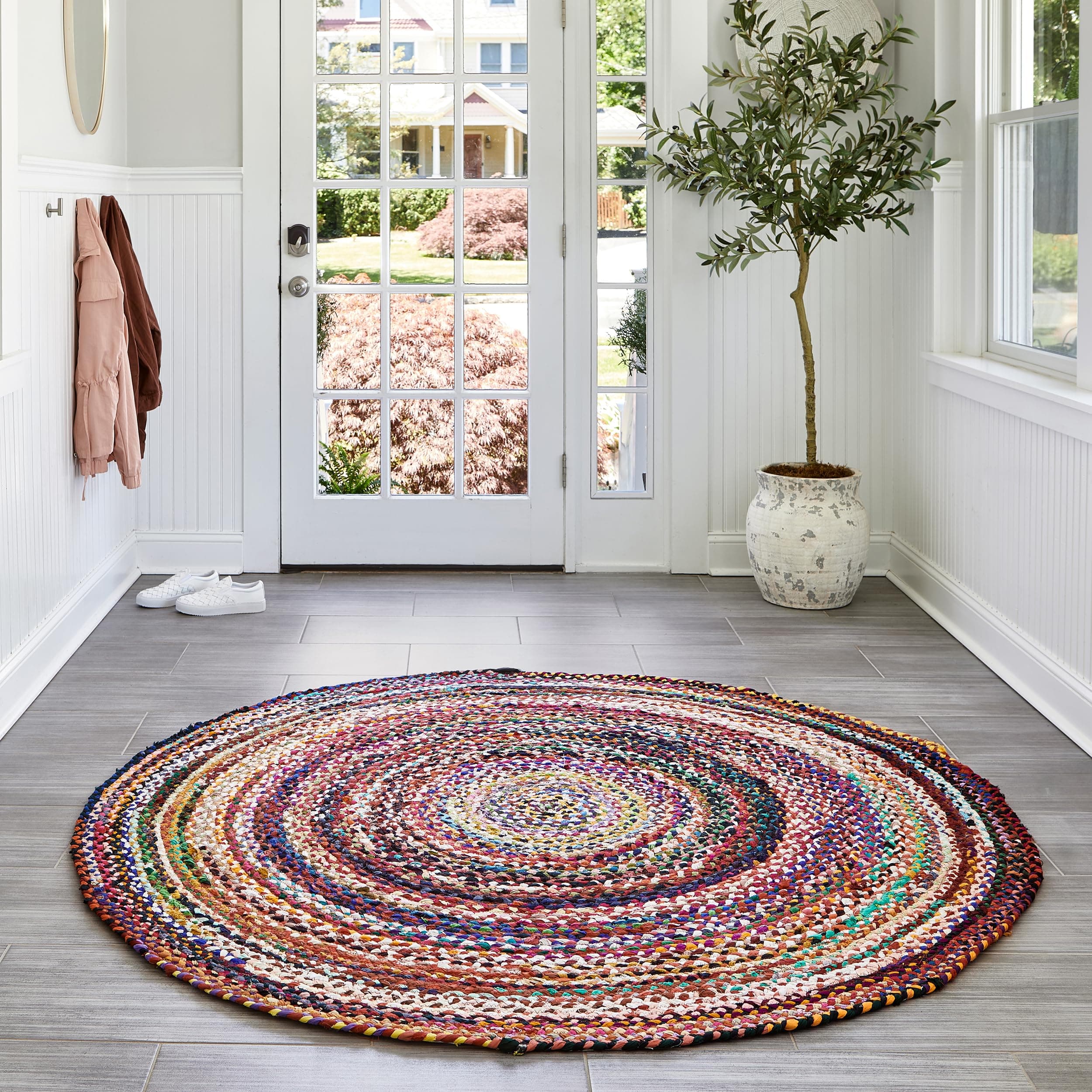 Tammara Multicolor, 6' Round, Hand Braided, Bohemian, Cotton, Soft and Cozy, High Traffic, Stain Resistant, Easy Clean, Durable Area Rug for Bedroom, Living Room, Dining, Den, Entryway