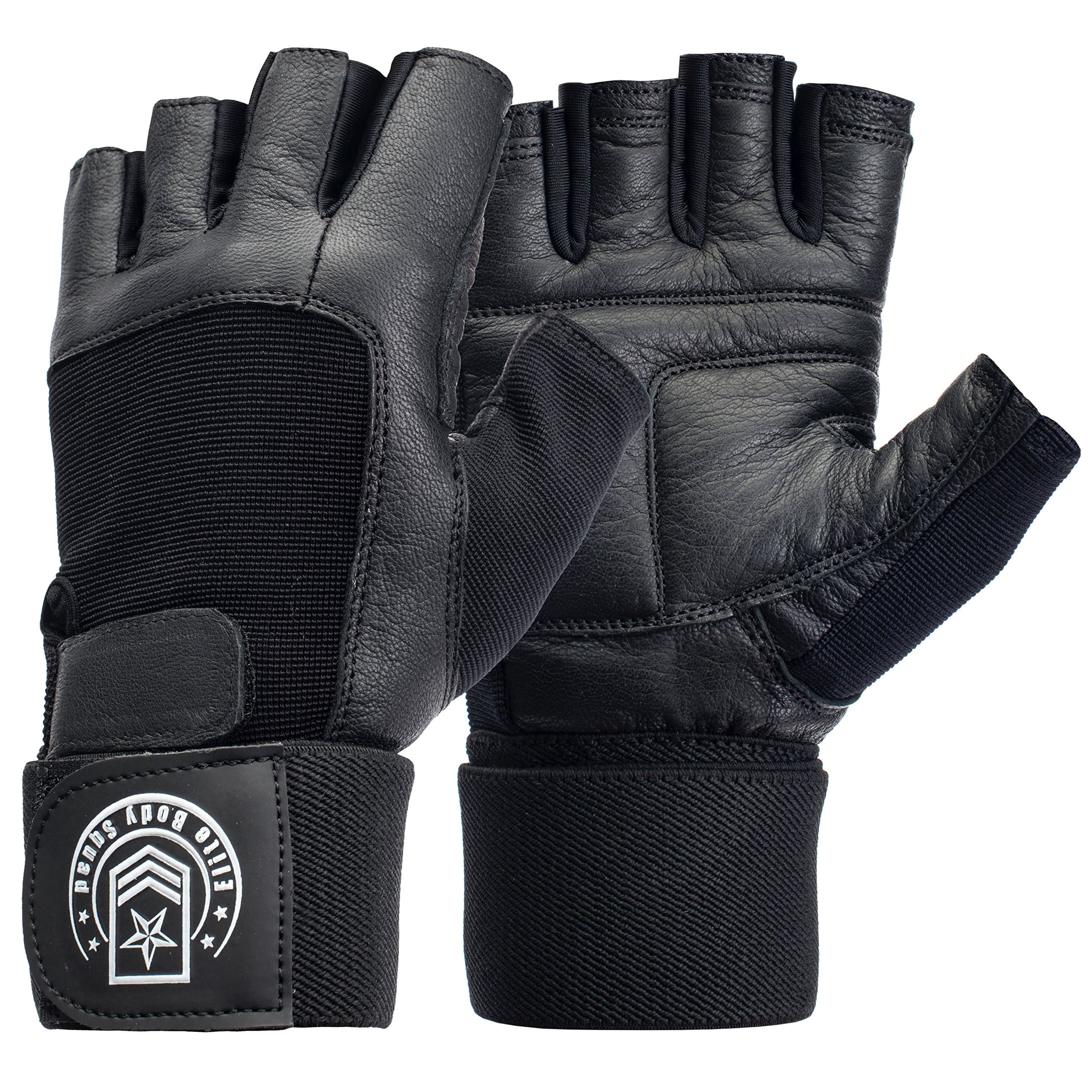 Weight Lifting Gloves - Soft Leather Gym Gloves with Wrist Support + Double Stitched Fingers and Palm - Breatheable Mesh Lycra On Back + Easy Open Finger Tab Size Adjuster