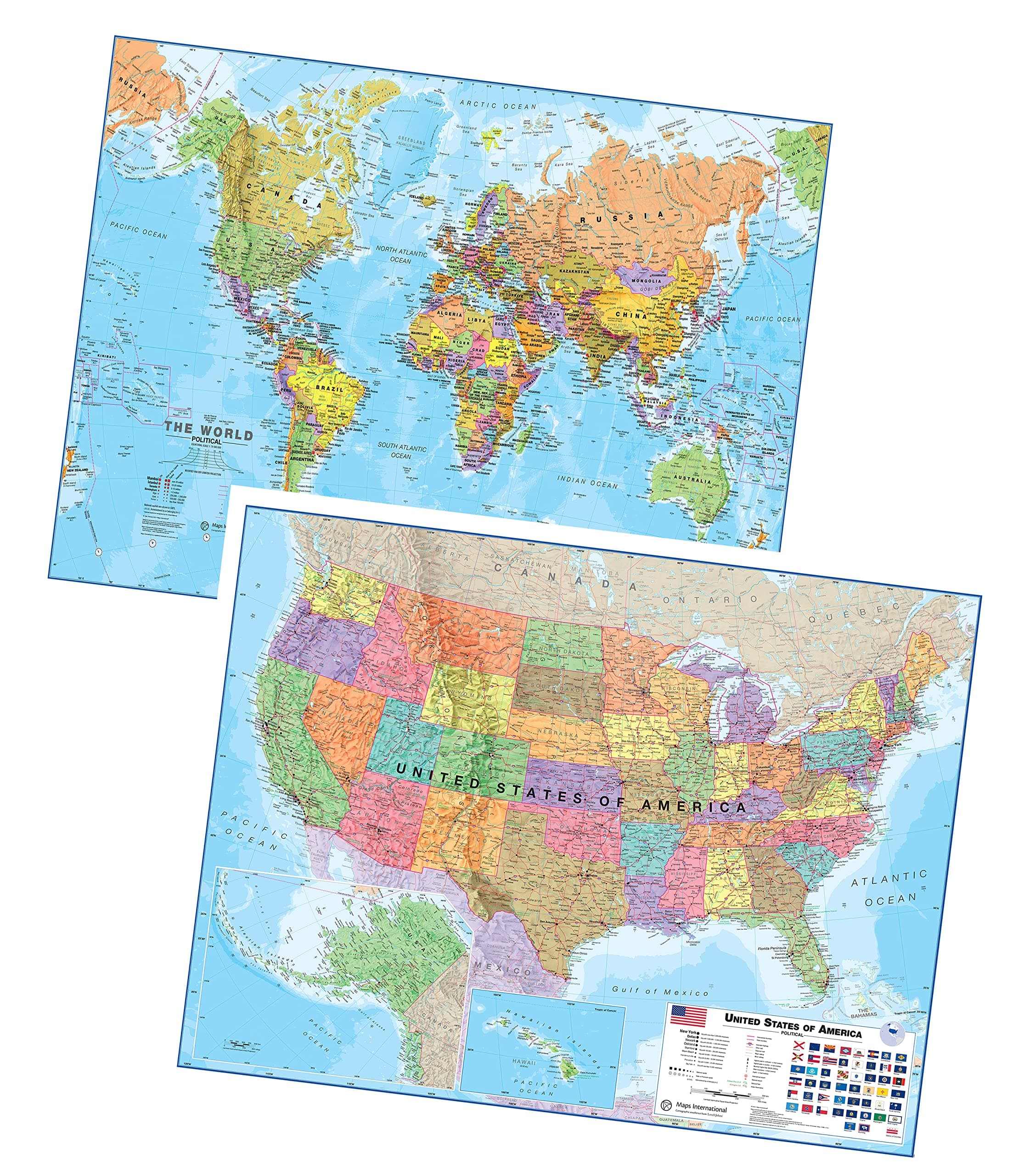 ラミネート加工 世界地図&米国地図 ポスターパック - 17インチ x 22インチ - 世界地図と米国の地図 - 詳細な地図作成 - Maps International Unknown Binding – Print, January 23, 2001