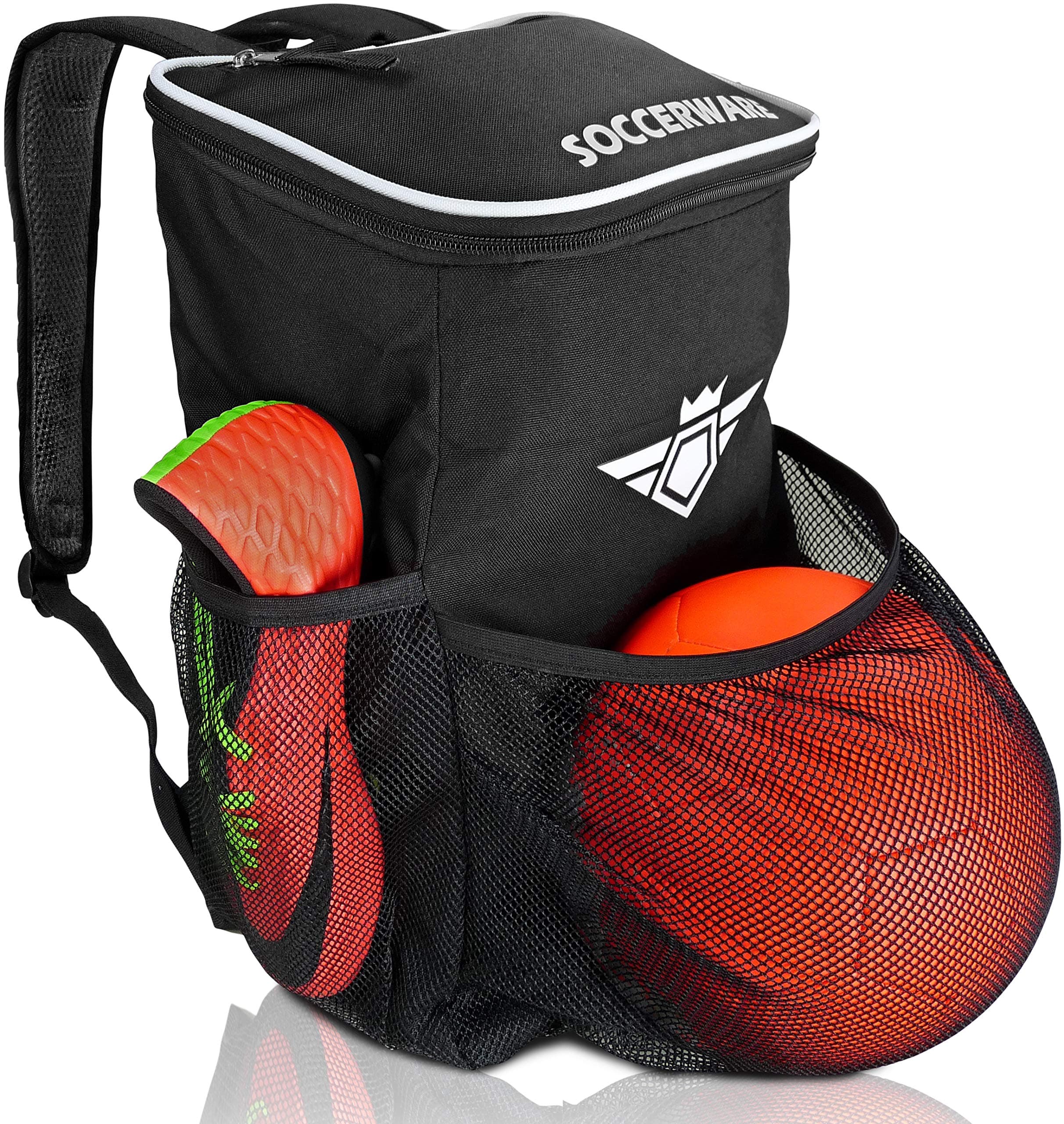 SoccerwareSoccer Backpack with Ball Holder Compartment - For Boys & Girls | Bag Fits All Soccer Equipment & Gym Gear (Black)