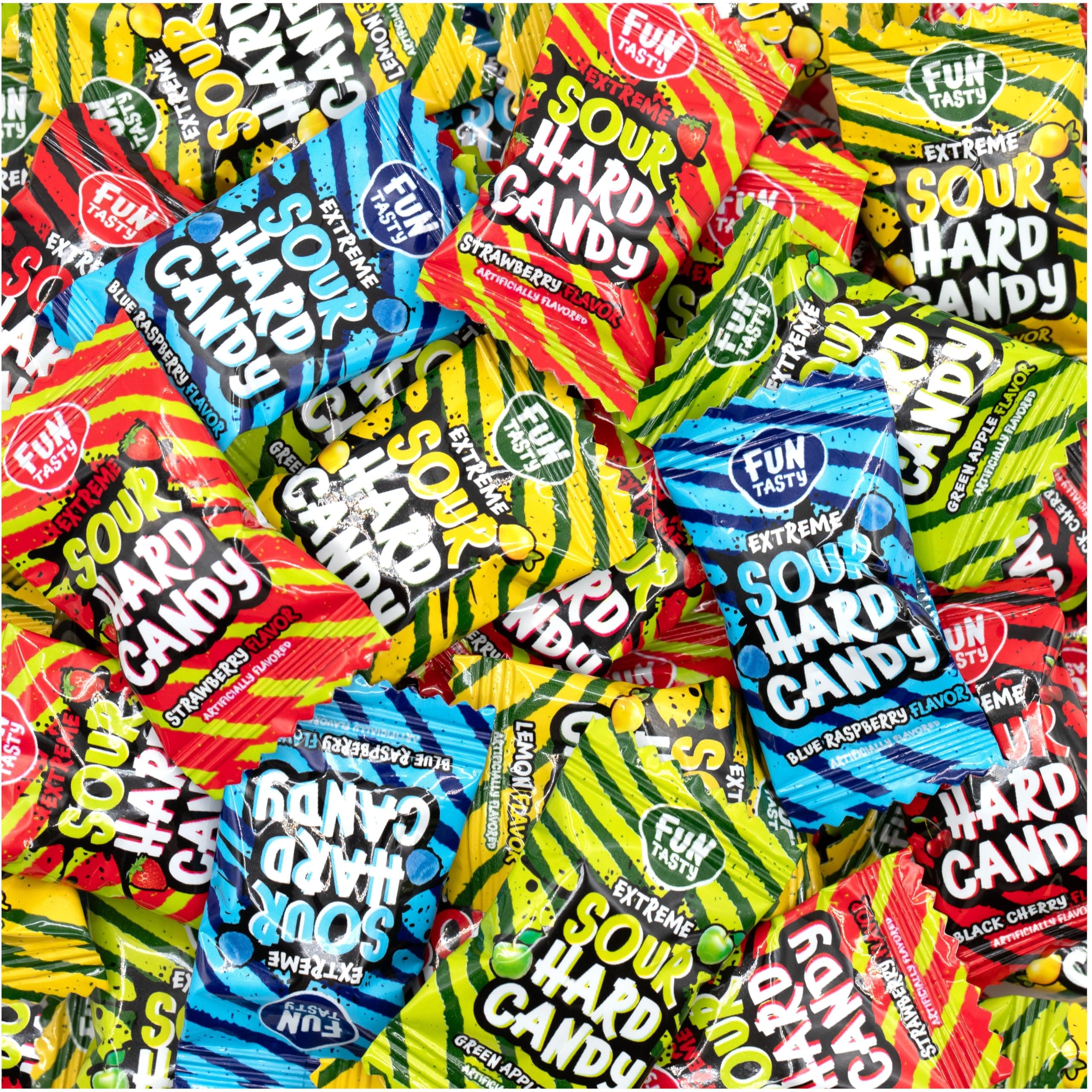 Sour Candy - 2 Pound Bulk Pack - Hard Candy Individdually Wrapped - Assorted Fruit Flavors Candies - Strawberry, Blue Raspberry, Cherry, Lemon, and Apple - Easter Eggs Fillers